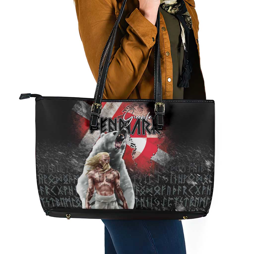 Greenlandic and Danish Together Leather Tote Bag Viking Warrior with Polar Bear Roar - Wonder Print Shop