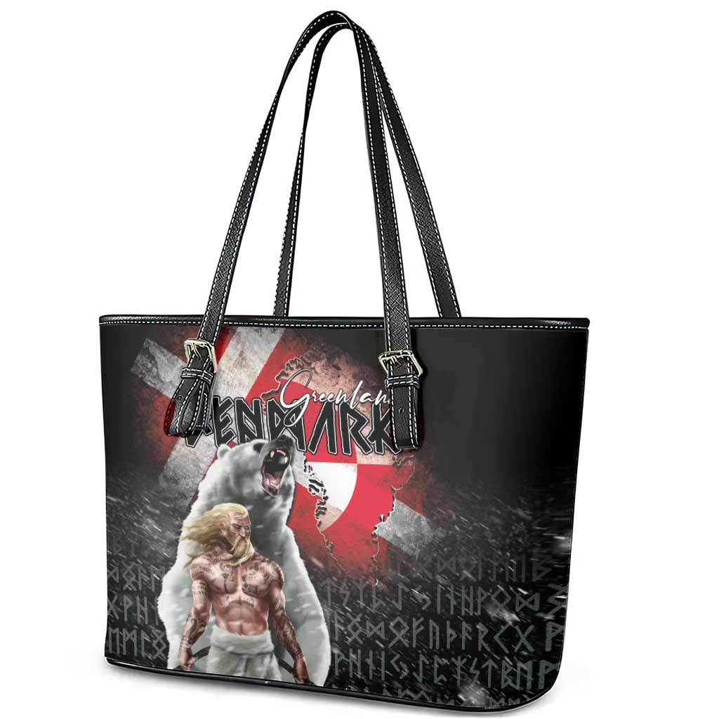 Greenlandic and Danish Together Leather Tote Bag Viking Warrior with Polar Bear Roar - Wonder Print Shop