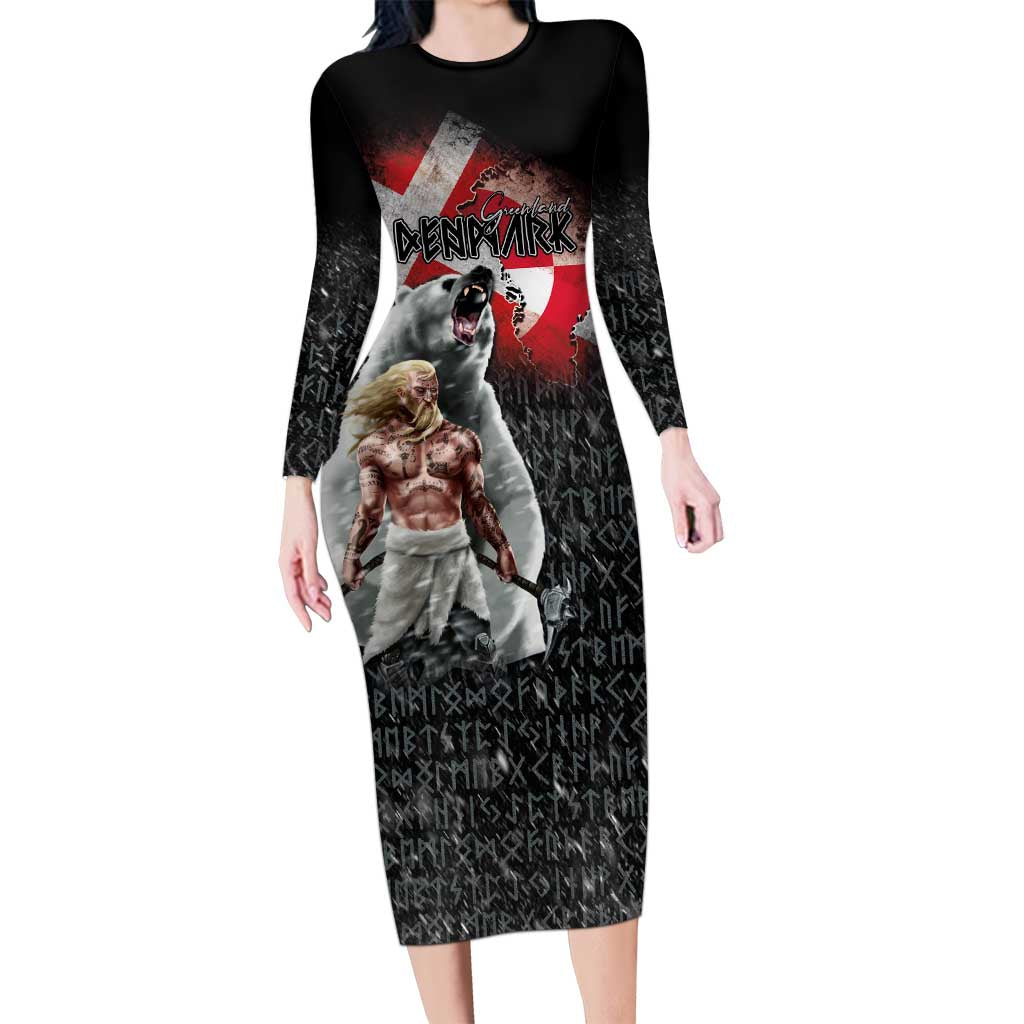 Greenlandic and Danish Together Long Sleeve Bodycon Dress Viking Warrior with Polar Bear Roar - Wonder Print Shop
