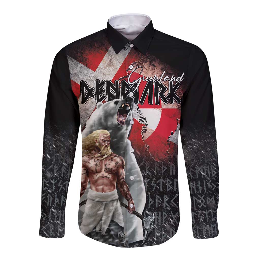 Greenlandic and Danish Together Long Sleeve Button Shirt Viking Warrior with Polar Bear Roar - Wonder Print Shop