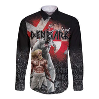 Greenlandic and Danish Together Long Sleeve Button Shirt Viking Warrior with Polar Bear Roar - Wonder Print Shop