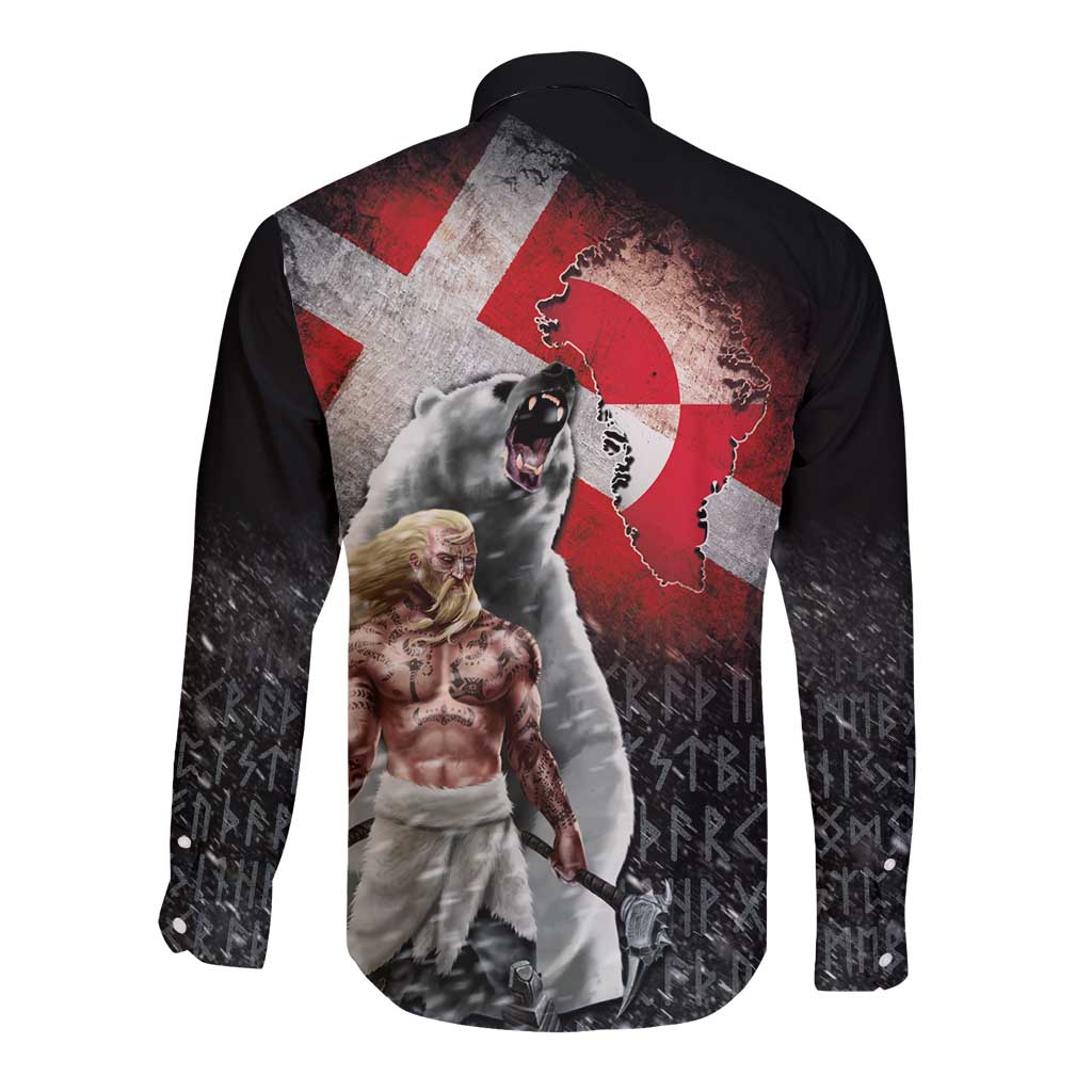 Greenlandic and Danish Together Long Sleeve Button Shirt Viking Warrior with Polar Bear Roar - Wonder Print Shop