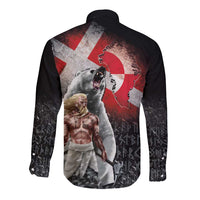 Greenlandic and Danish Together Long Sleeve Button Shirt Viking Warrior with Polar Bear Roar - Wonder Print Shop