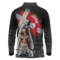 Greenlandic and Danish Together Long Sleeve Polo Shirt Viking Warrior with Polar Bear Roar - Wonder Print Shop
