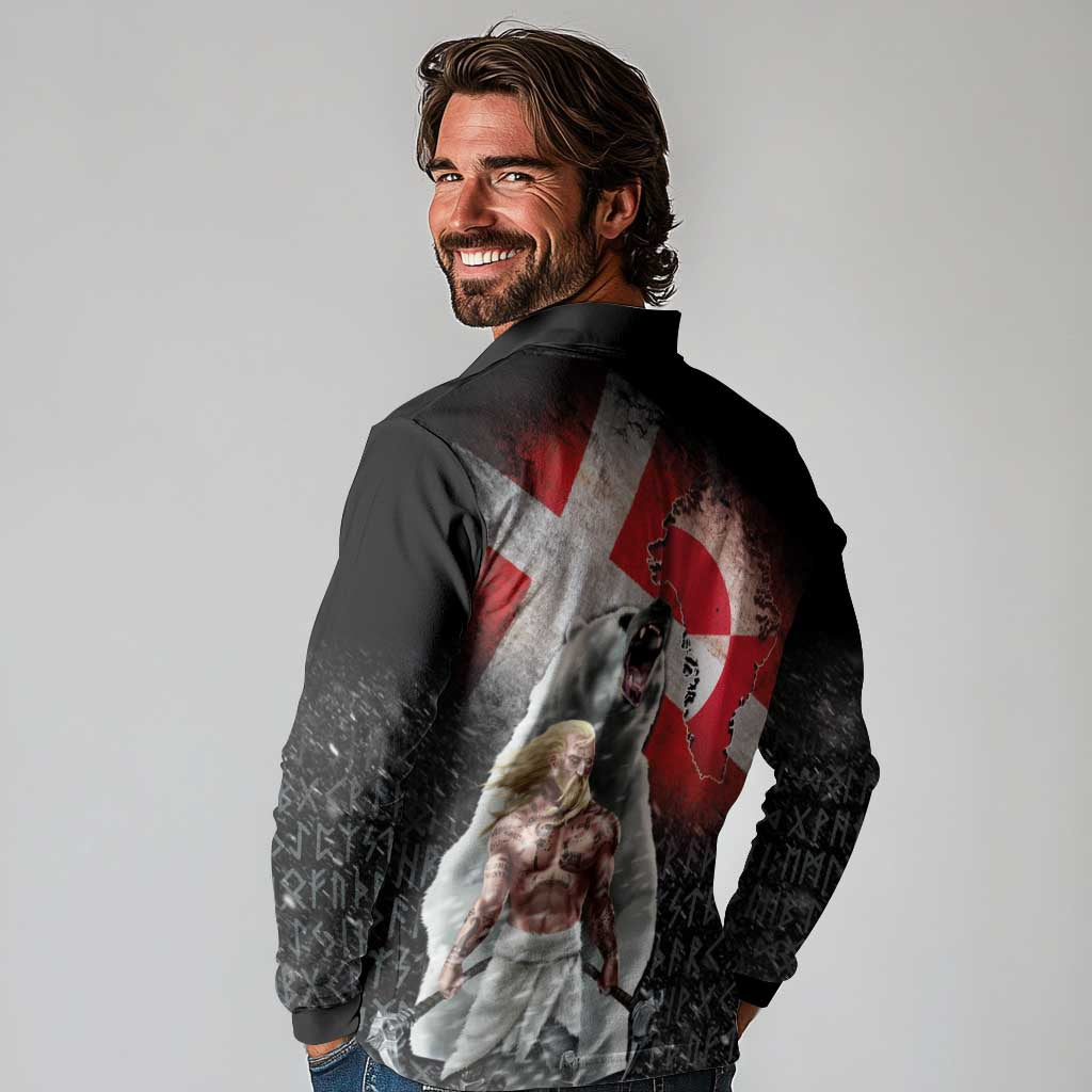 Greenlandic and Danish Together Long Sleeve Polo Shirt Viking Warrior with Polar Bear Roar - Wonder Print Shop