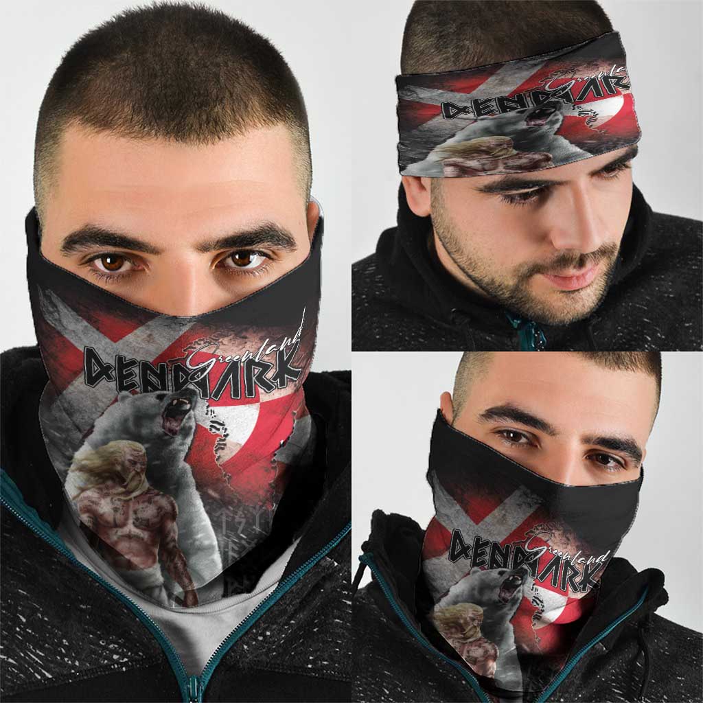 Greenlandic and Danish Together Neck Gaiter Viking Warrior with Polar Bear Roar - Wonder Print Shop