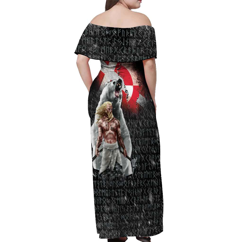 Greenlandic and Danish Together Off Shoulder Maxi Dress Viking Warrior with Polar Bear Roar - Wonder Print Shop
