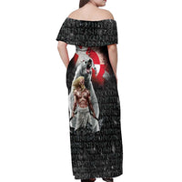 Greenlandic and Danish Together Off Shoulder Maxi Dress Viking Warrior with Polar Bear Roar - Wonder Print Shop