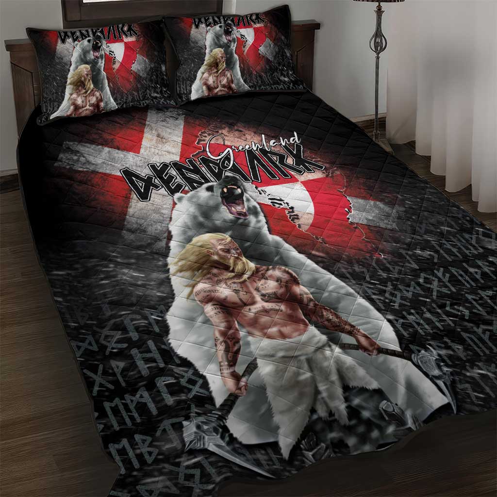 Greenlandic and Danish Together Quilt Bed Set Viking Warrior with Polar Bear Roar - Wonder Print Shop