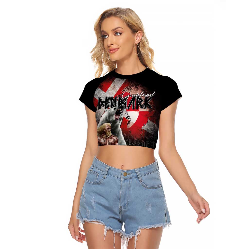 Greenlandic and Danish Together Raglan Cropped T Shirt Viking Warrior with Polar Bear Roar - Wonder Print Shop