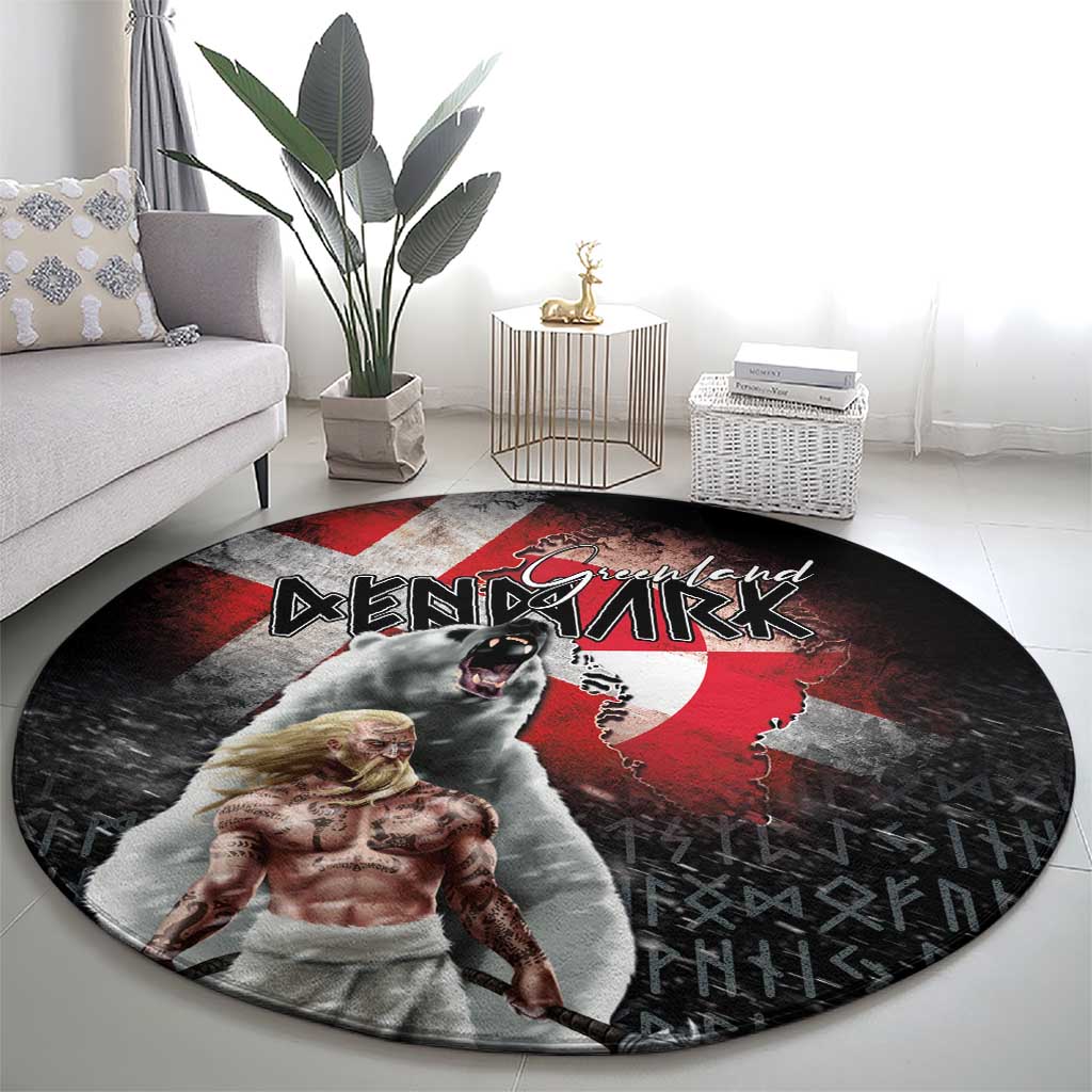Greenlandic and Danish Together Round Carpet Viking Warrior with Polar Bear Roar - Wonder Print Shop
