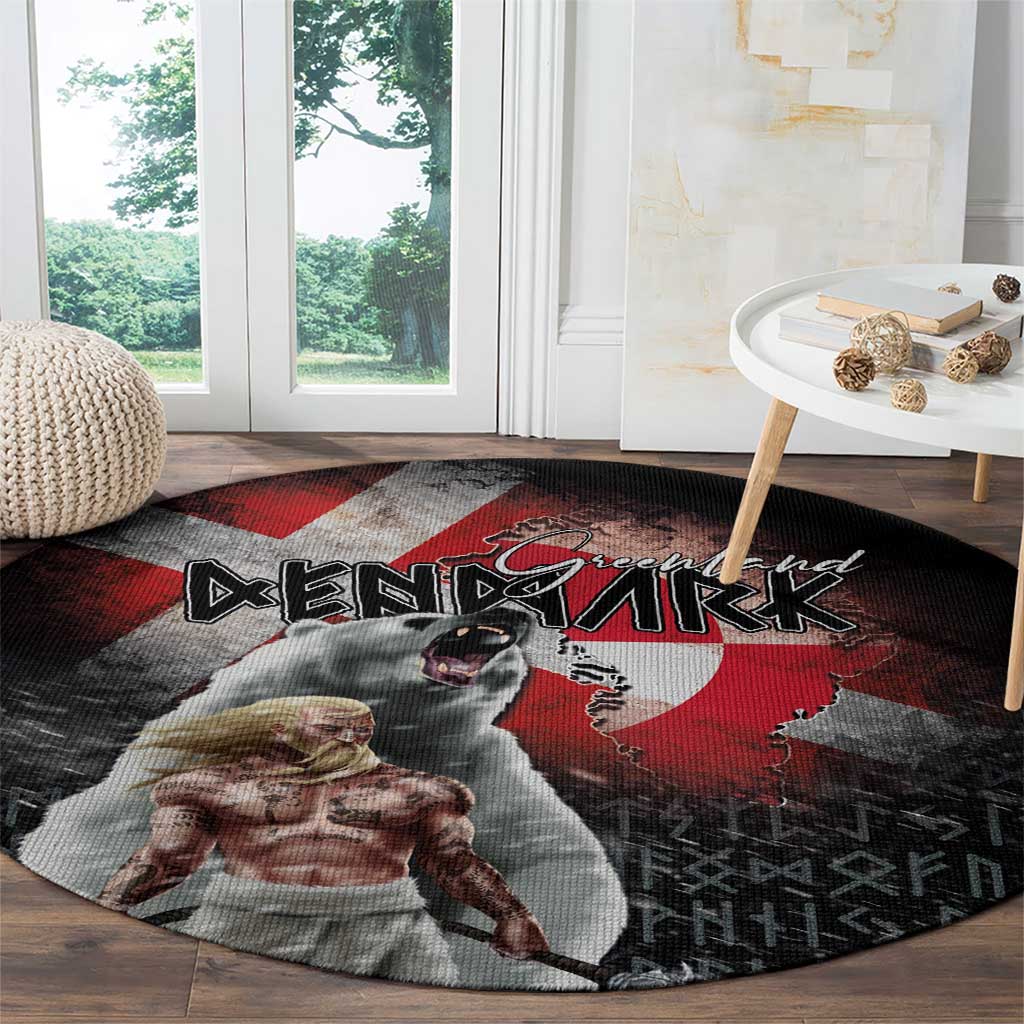 Greenlandic and Danish Together Round Carpet Viking Warrior with Polar Bear Roar - Wonder Print Shop