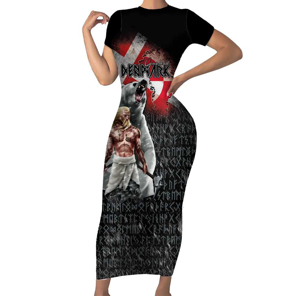 Greenlandic and Danish Together Short Sleeve Bodycon Dress Viking Warrior with Polar Bear Roar - Wonder Print Shop