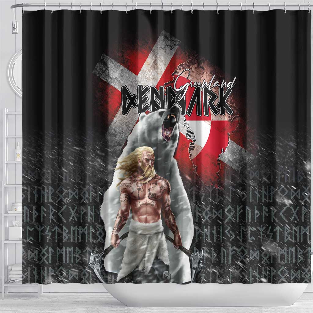 Greenlandic and Danish Together Shower Curtain Viking Warrior with Polar Bear Roar - Wonder Print Shop