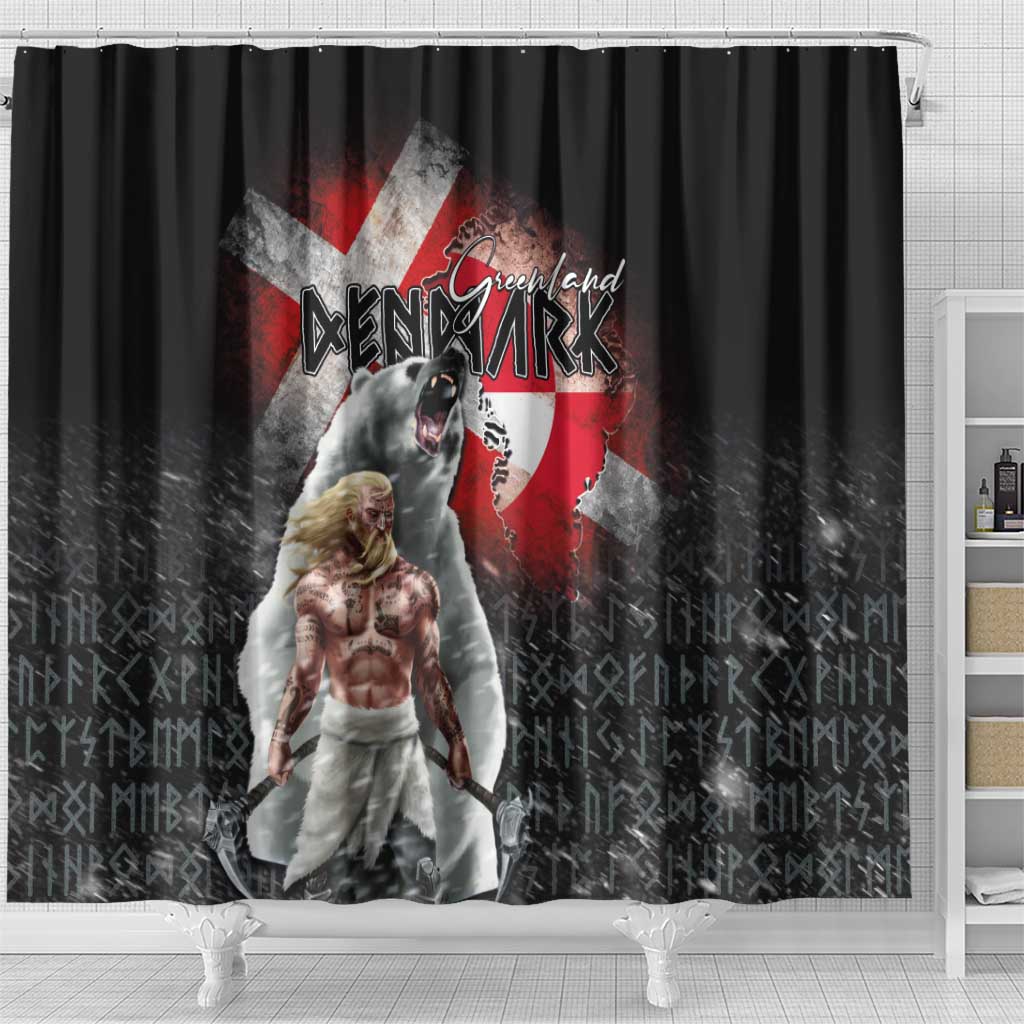 Greenlandic and Danish Together Shower Curtain Viking Warrior with Polar Bear Roar - Wonder Print Shop