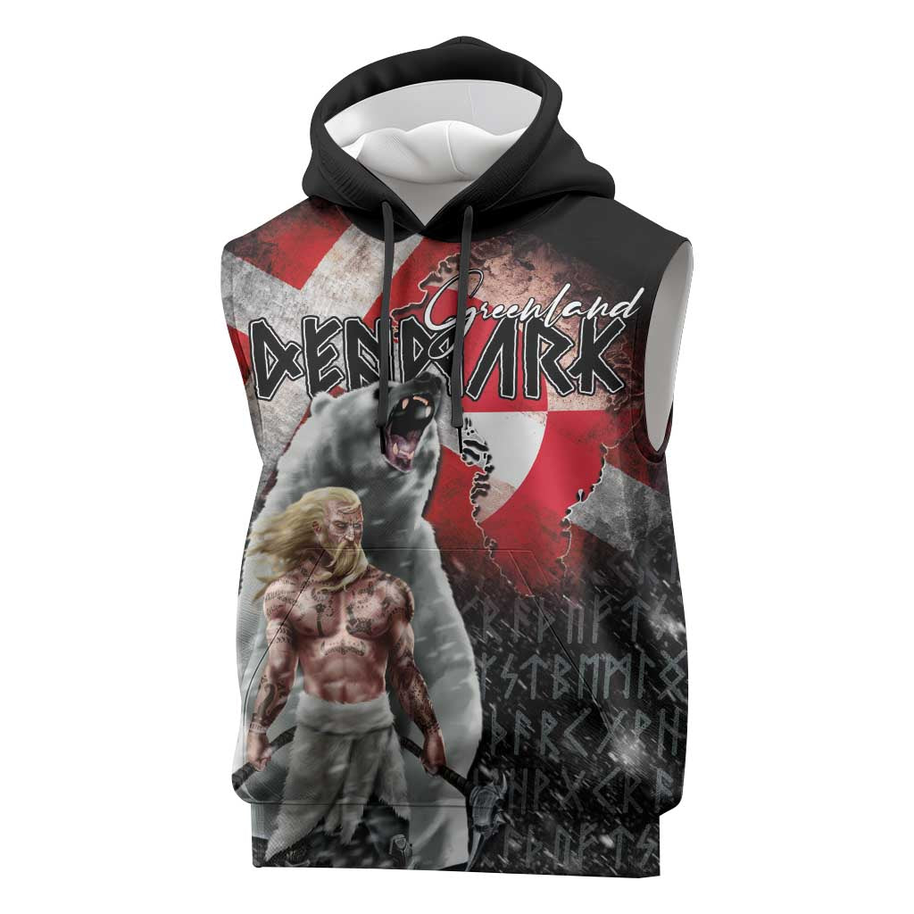Greenlandic and Danish Together Sleeveless Hoodie Viking Warrior with Polar Bear Roar - Wonder Print Shop