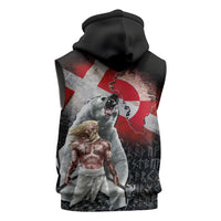 Greenlandic and Danish Together Sleeveless Hoodie Viking Warrior with Polar Bear Roar - Wonder Print Shop
