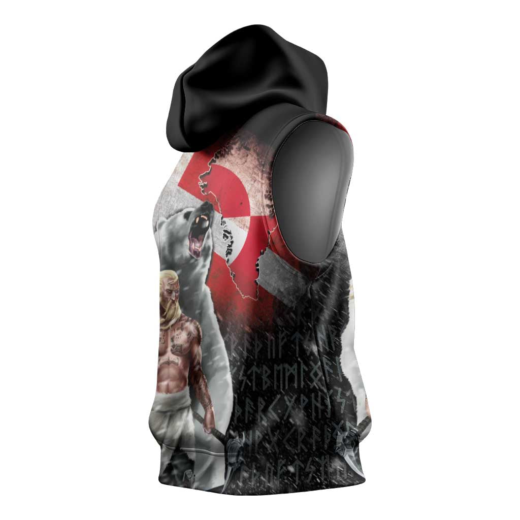 Greenlandic and Danish Together Sleeveless Hoodie Viking Warrior with Polar Bear Roar - Wonder Print Shop
