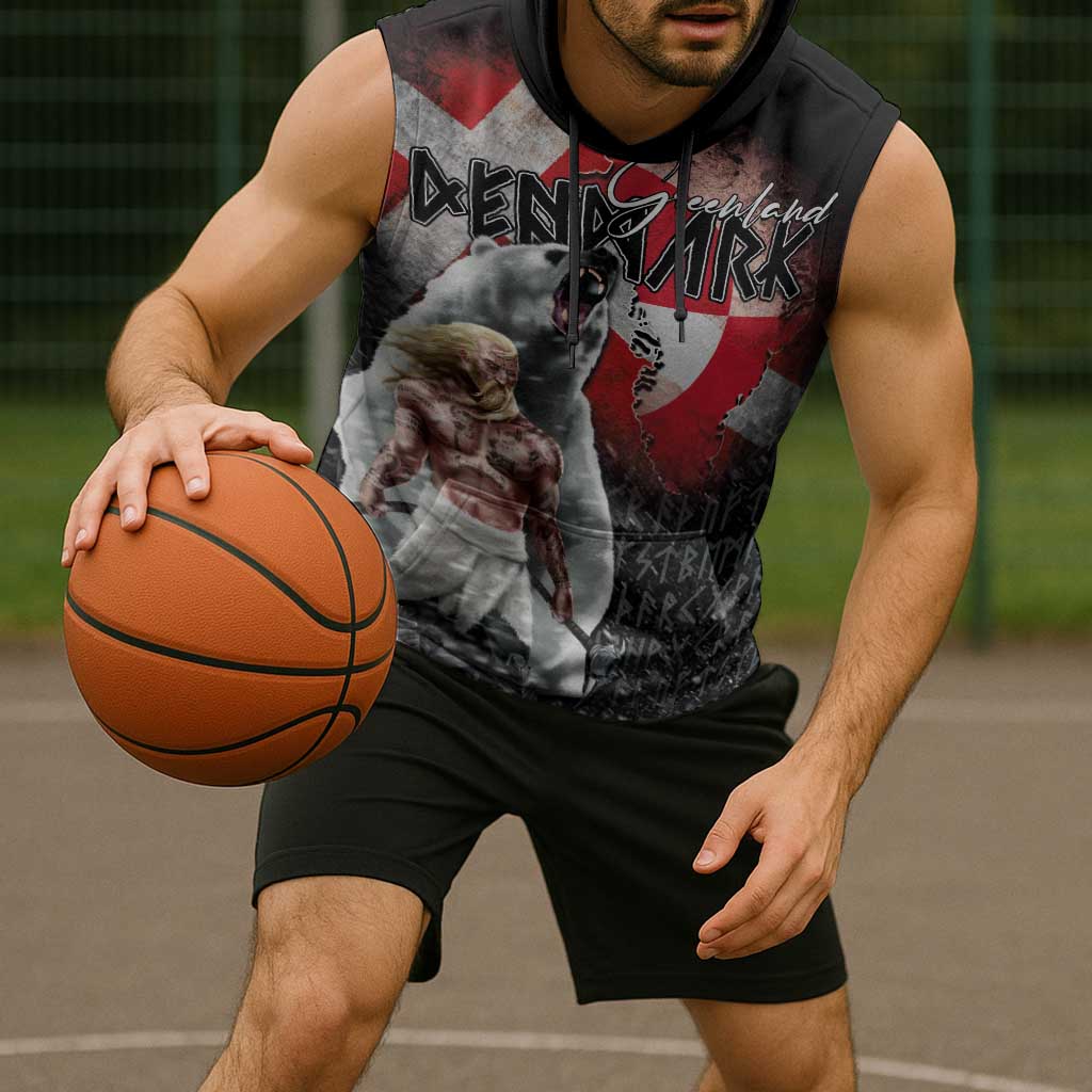 Greenlandic and Danish Together Sleeveless Hoodie Viking Warrior with Polar Bear Roar - Wonder Print Shop