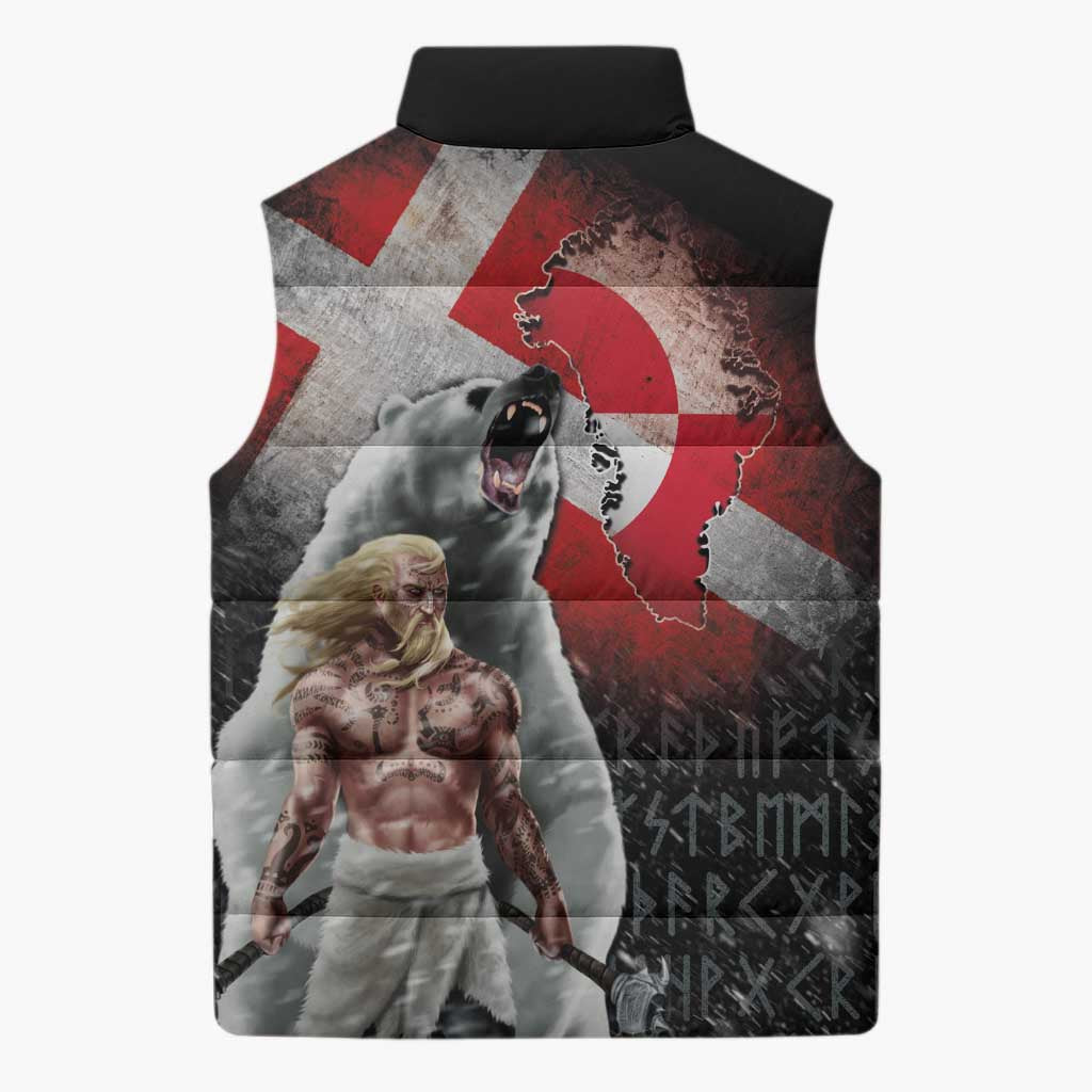 Greenlandic and Danish Together Sleeveless Puffer Jacket Viking Warrior with Polar Bear Roar - Wonder Print Shop