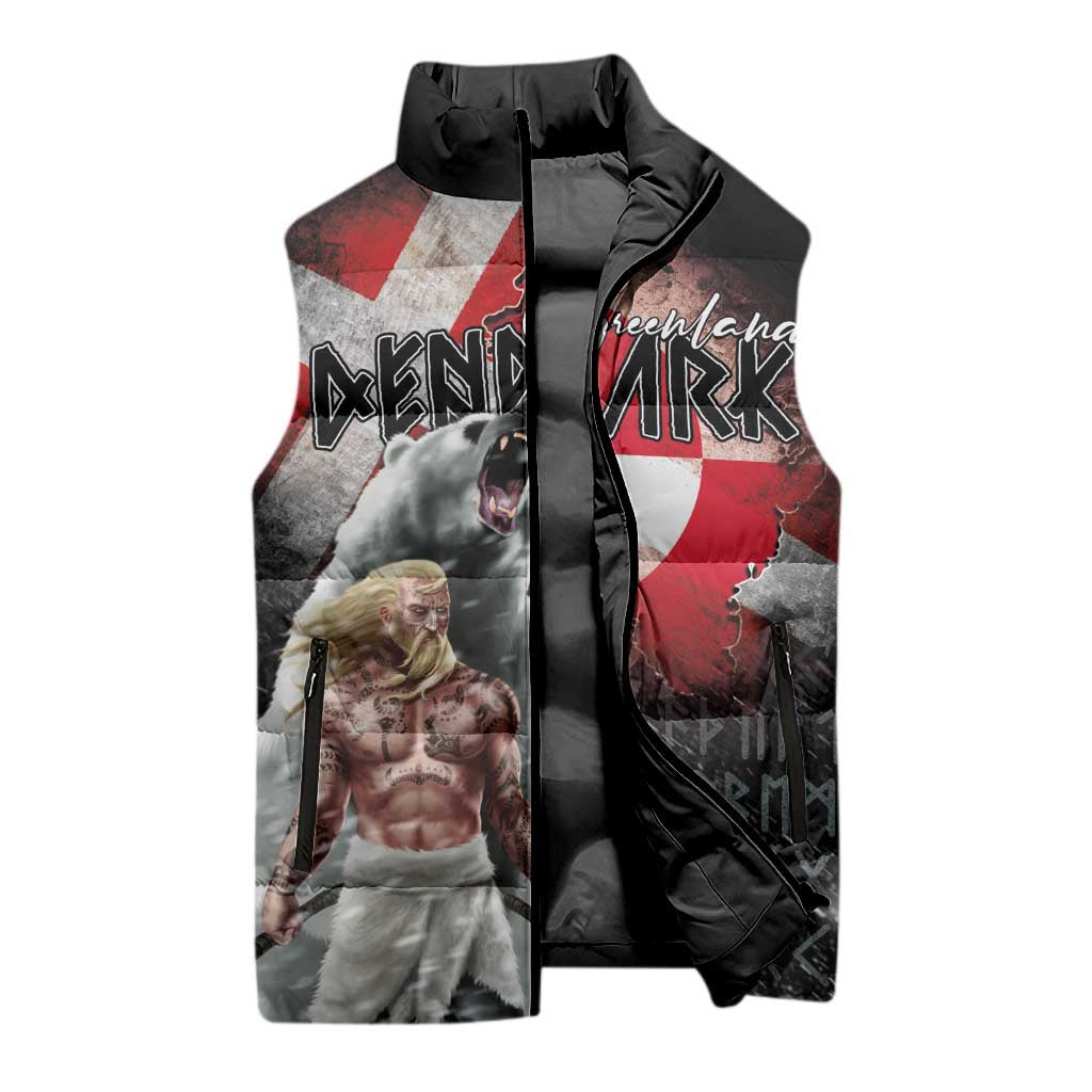 Greenlandic and Danish Together Sleeveless Puffer Jacket Viking Warrior with Polar Bear Roar - Wonder Print Shop