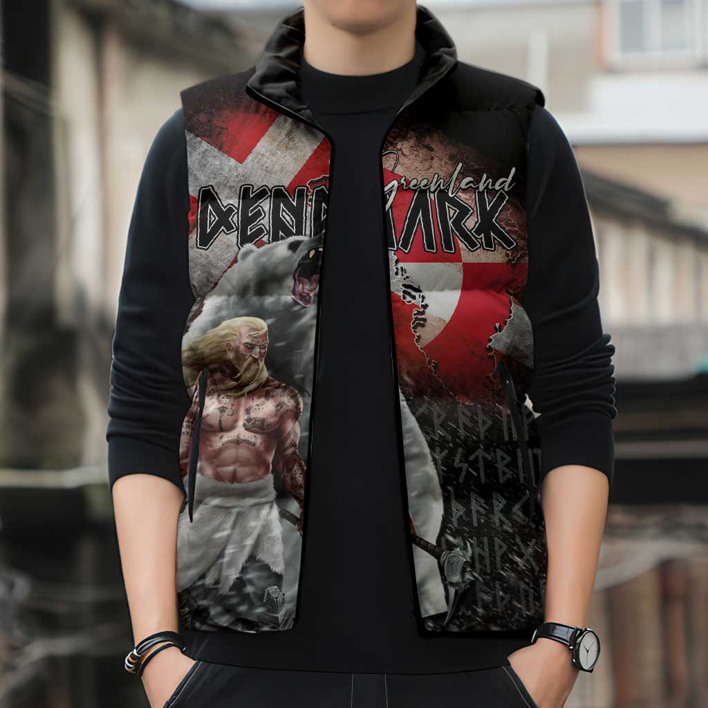 Greenlandic and Danish Together Sleeveless Puffer Jacket Viking Warrior with Polar Bear Roar - Wonder Print Shop