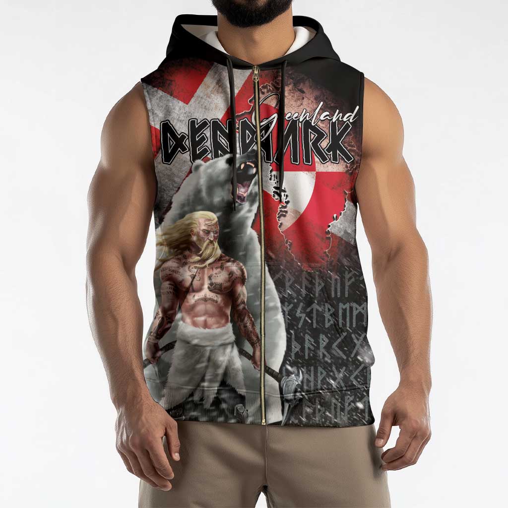 Greenlandic and Danish Together Sleeveless Zip Hoodie Viking Warrior with Polar Bear Roar - Wonder Print Shop