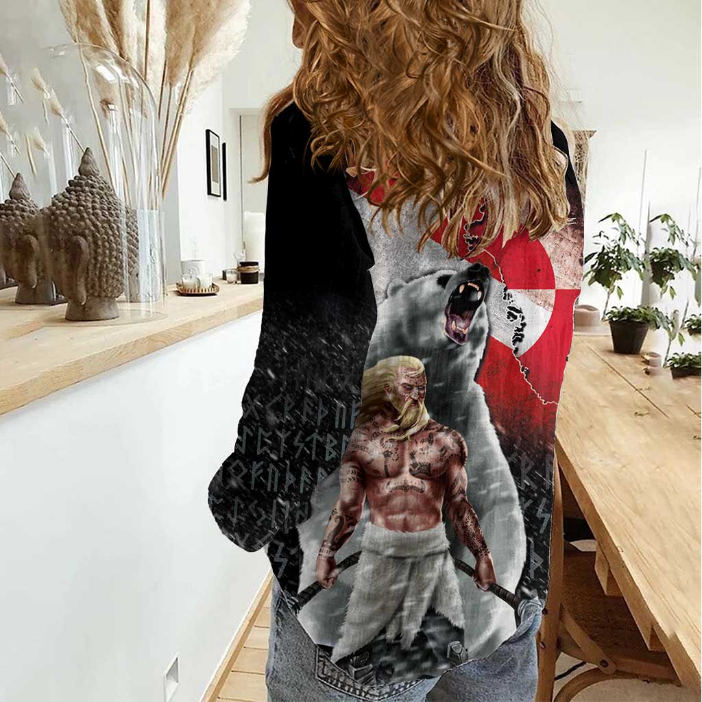 Greenlandic and Danish Together Women Casual Shirt Viking Warrior with Polar Bear Roar - Wonder Print Shop