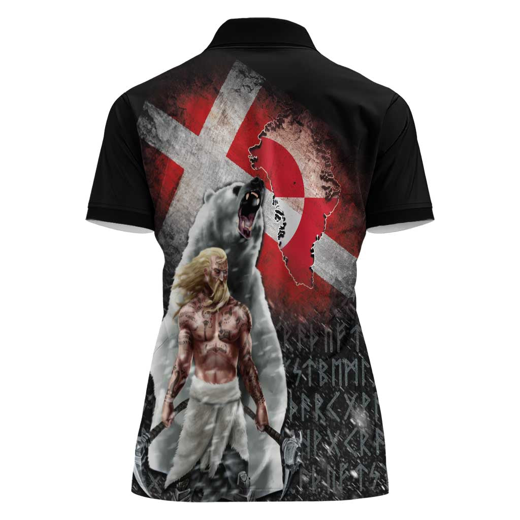 Greenlandic and Danish Together Women Polo Shirt Viking Warrior with Polar Bear Roar - Wonder Print Shop