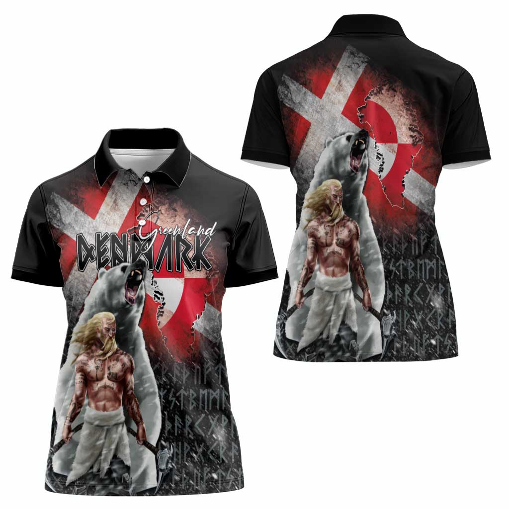 Greenlandic and Danish Together Women Polo Shirt Viking Warrior with Polar Bear Roar - Wonder Print Shop