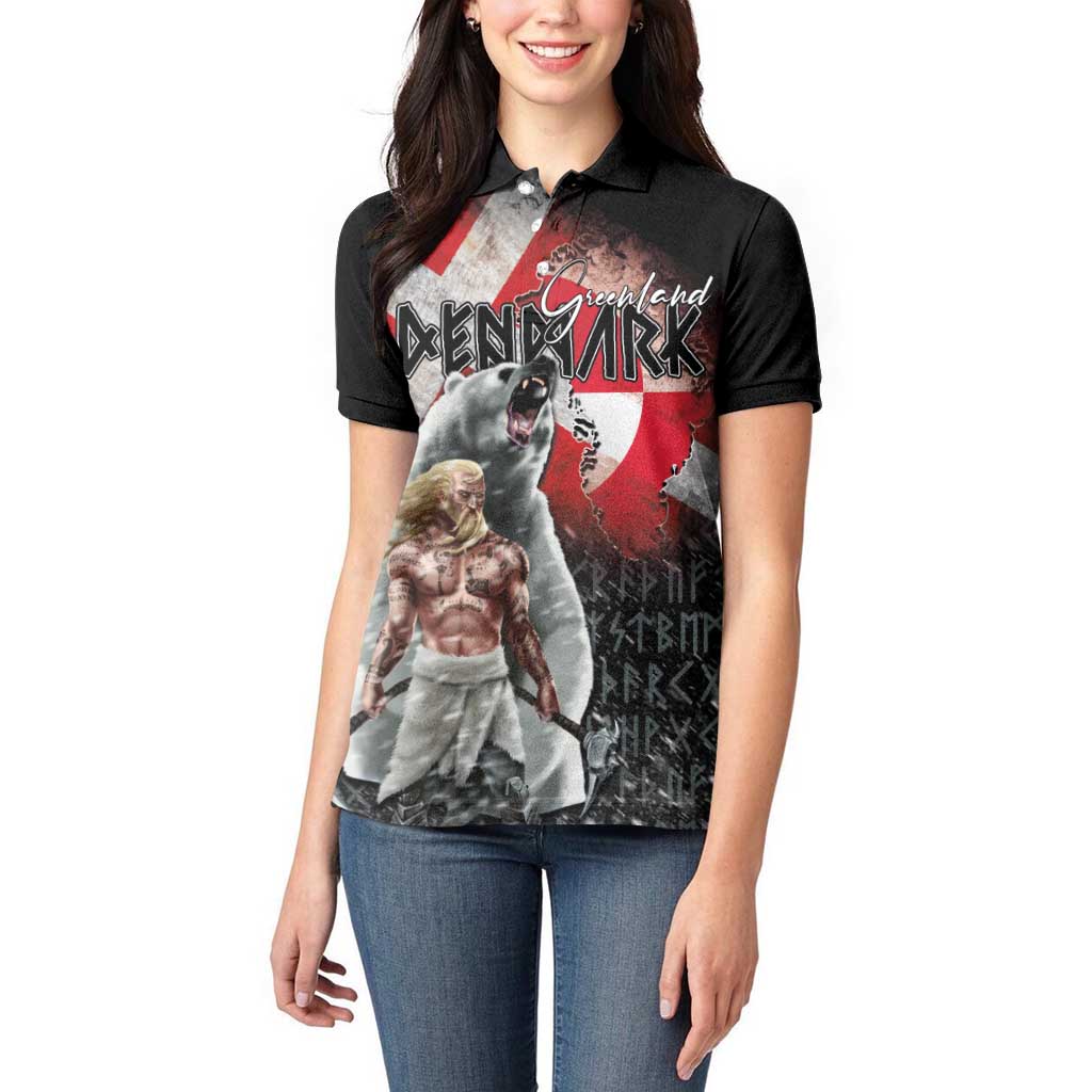Greenlandic and Danish Together Women Polo Shirt Viking Warrior with Polar Bear Roar - Wonder Print Shop