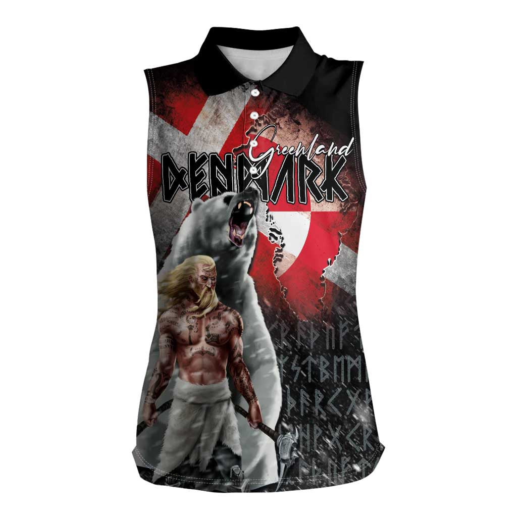 Greenlandic and Danish Together Women Sleeveless Polo Shirt Viking Warrior with Polar Bear Roar - Wonder Print Shop