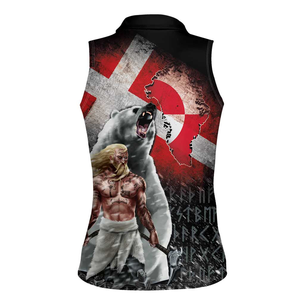 Greenlandic and Danish Together Women Sleeveless Polo Shirt Viking Warrior with Polar Bear Roar - Wonder Print Shop