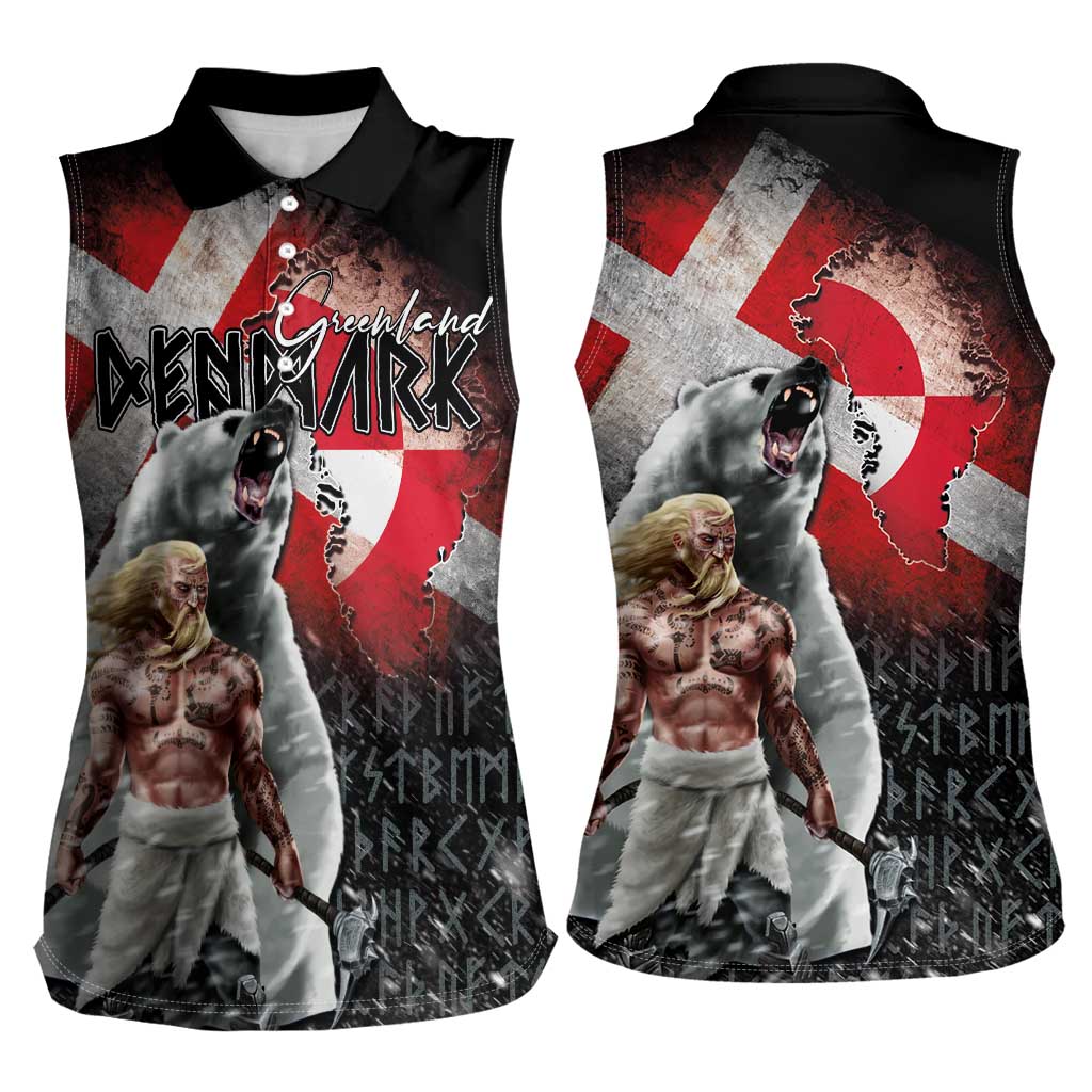 Greenlandic and Danish Together Women Sleeveless Polo Shirt Viking Warrior with Polar Bear Roar - Wonder Print Shop
