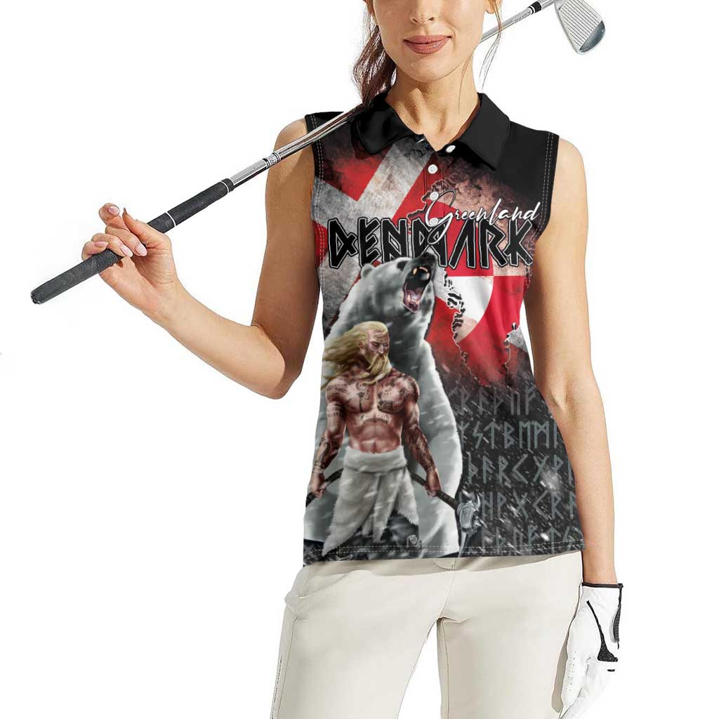 Greenlandic and Danish Together Women Sleeveless Polo Shirt Viking Warrior with Polar Bear Roar - Wonder Print Shop