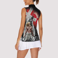 Greenlandic and Danish Together Women Sleeveless Polo Shirt Viking Warrior with Polar Bear Roar - Wonder Print Shop