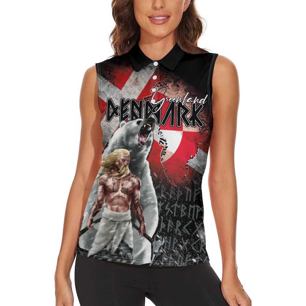 Greenlandic and Danish Together Women Sleeveless Polo Shirt Viking Warrior with Polar Bear Roar - Wonder Print Shop