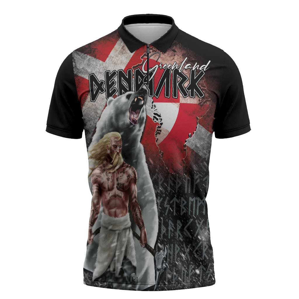Greenlandic and Danish Together Zipper Polo Shirt Viking Warrior with Polar Bear Roar - Wonder Print Shop
