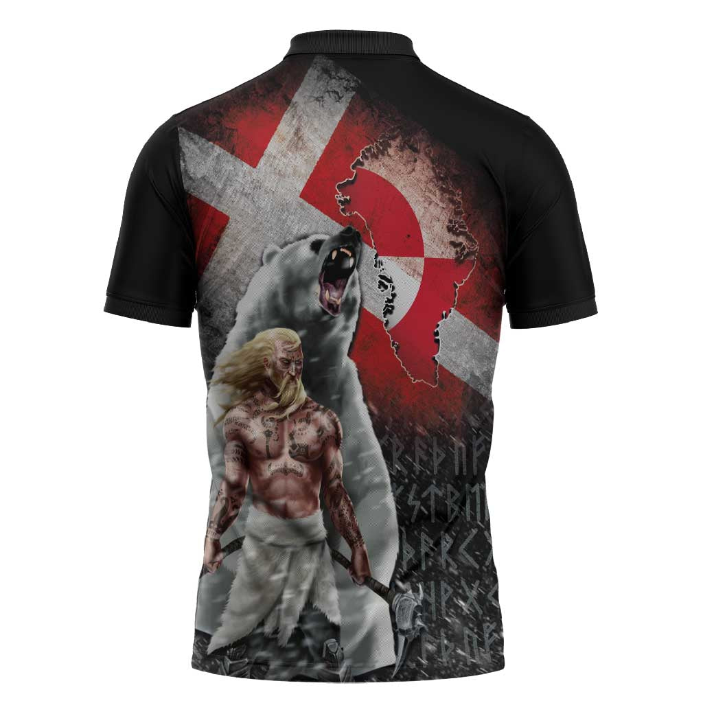 Greenlandic and Danish Together Zipper Polo Shirt Viking Warrior with Polar Bear Roar - Wonder Print Shop