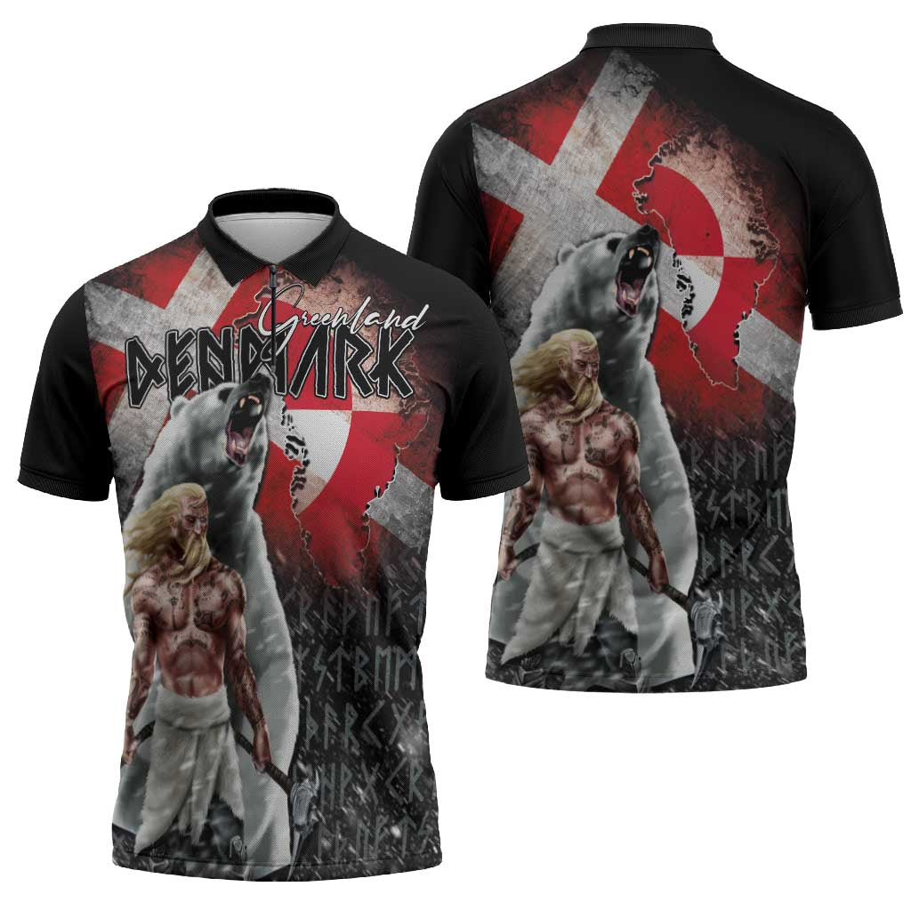 Greenlandic and Danish Together Zipper Polo Shirt Viking Warrior with Polar Bear Roar - Wonder Print Shop