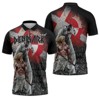 Greenlandic and Danish Together Zipper Polo Shirt Viking Warrior with Polar Bear Roar - Wonder Print Shop