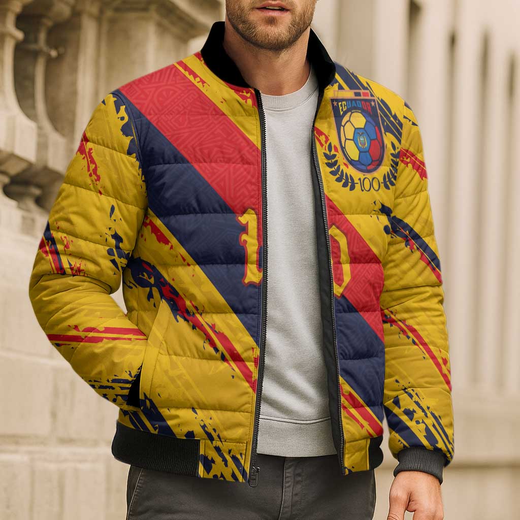 Custom Ecuador Football Bomber Puffer Jacket La Tricolor-100th Anniversary - Wonder Print Shop