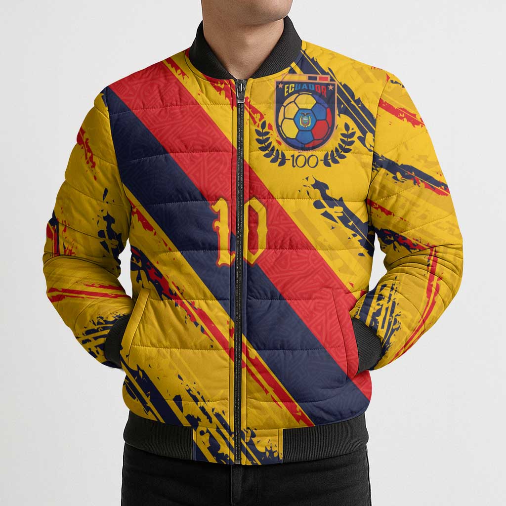 Custom Ecuador Football Bomber Puffer Jacket La Tricolor-100th Anniversary - Wonder Print Shop