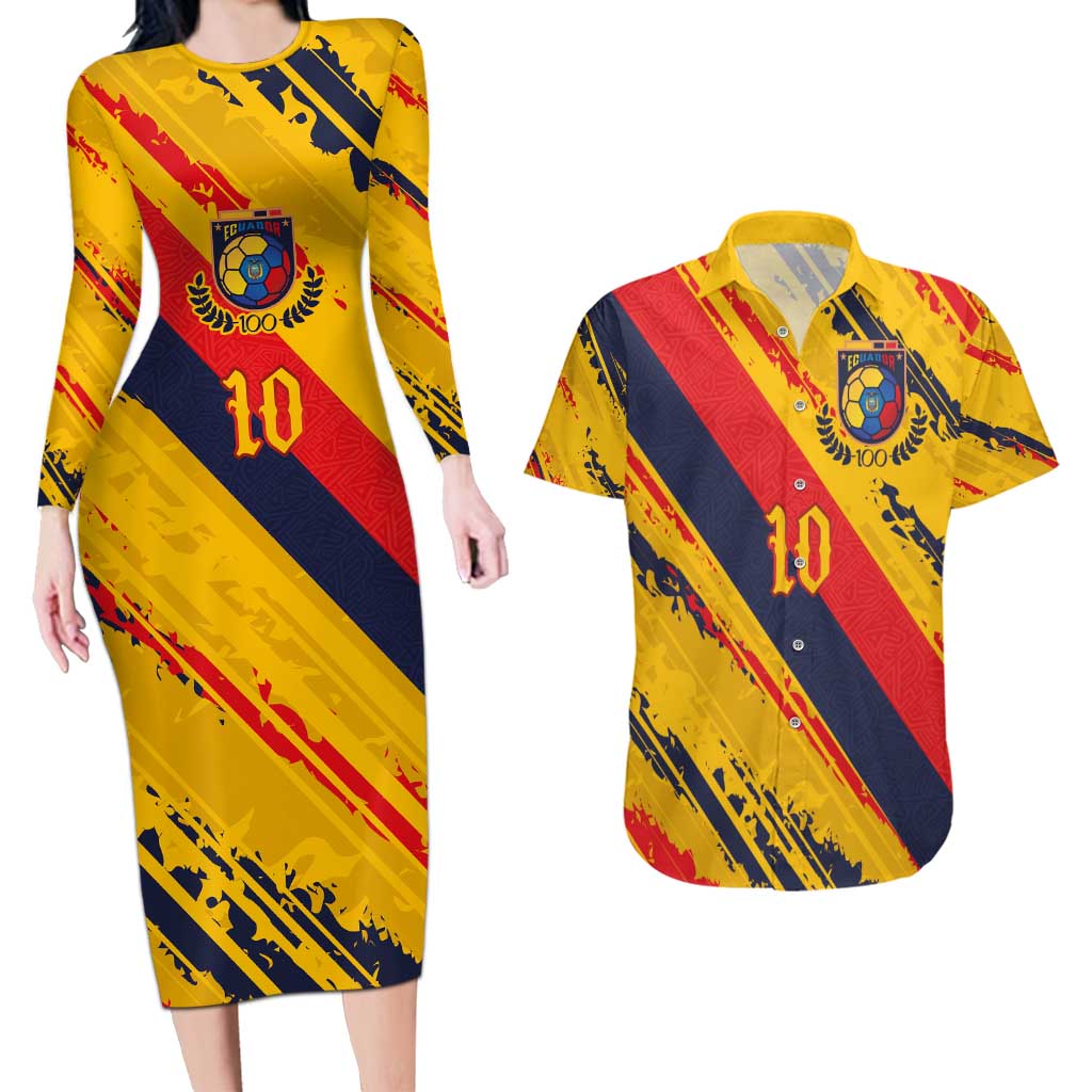 Custom Ecuador Football Couples Matching Long Sleeve Bodycon Dress and Hawaiian Shirt La Tricolor-100th Anniversary - Wonder Print Shop