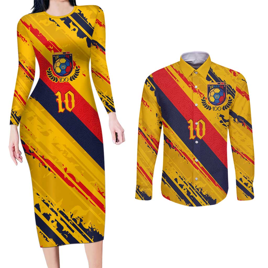 Custom Ecuador Football Couples Matching Long Sleeve Bodycon Dress and Long Sleeve Button Shirt La Tricolor-100th Anniversary - Wonder Print Shop