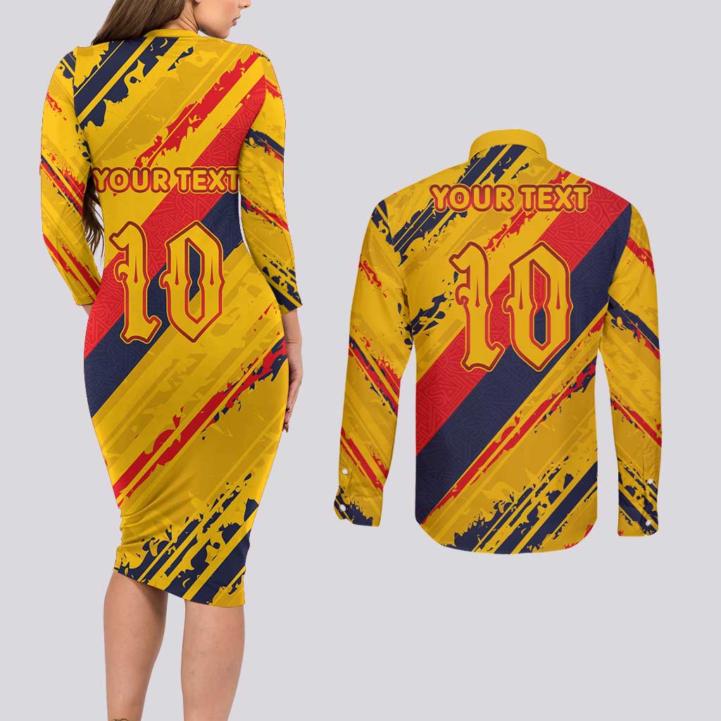 Custom Ecuador Football Couples Matching Long Sleeve Bodycon Dress and Long Sleeve Button Shirt La Tricolor-100th Anniversary - Wonder Print Shop