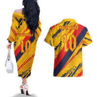 Custom Ecuador Football Couples Matching Off The Shoulder Long Sleeve Dress and Hawaiian Shirt La Tricolor-100th Anniversary - Wonder Print Shop