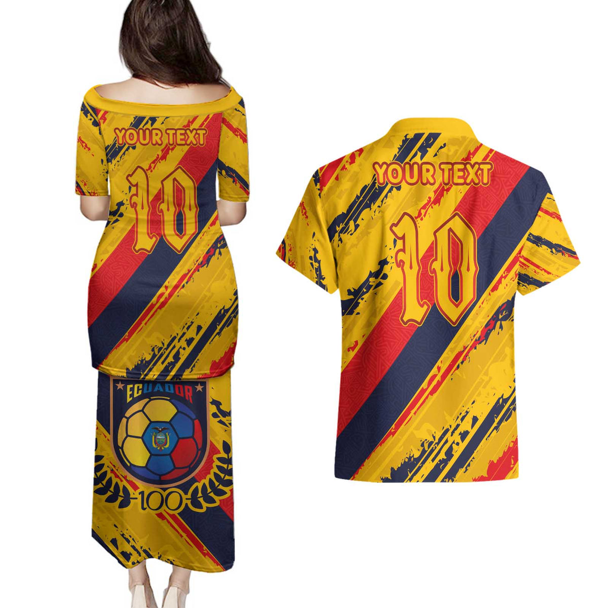 Custom Ecuador Football Couples Matching Puletasi and Hawaiian Shirt La Tricolor-100th Anniversary - Wonder Print Shop