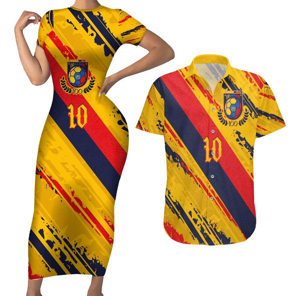 Custom Ecuador Football Couples Matching Short Sleeve Bodycon Dress and Hawaiian Shirt La Tricolor-100th Anniversary - Wonder Print Shop