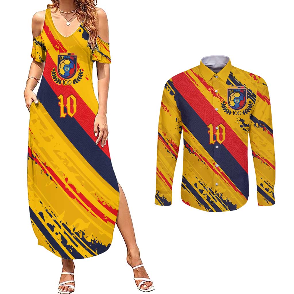 Custom Ecuador Football Couples Matching Summer Maxi Dress and Long Sleeve Button Shirt La Tricolor-100th Anniversary - Wonder Print Shop